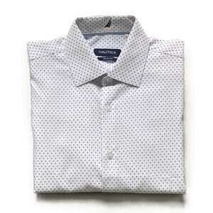 Nautica Dress Shirt Men's 14-14.5 32/33 Performance Slim Fit White Diamond NEW